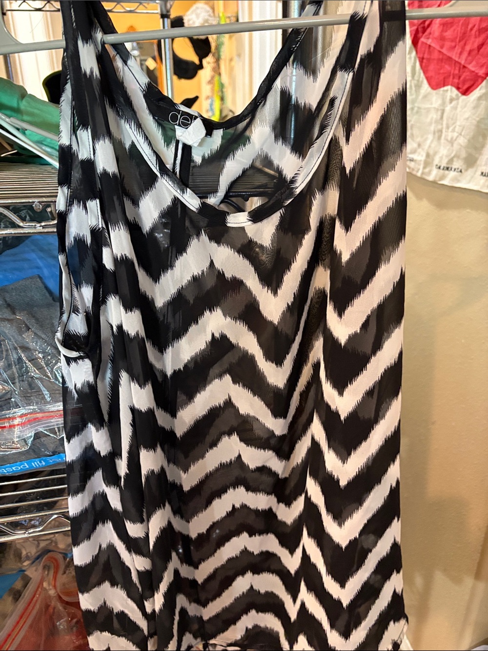 Deb Black & White Zigzag Sleeveless Sheer See-through Tank Top